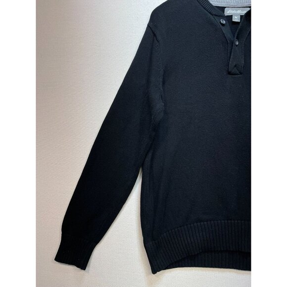 Eddie Bauer Mens Henley Sweater Large Black Pullover Knit Casual Travel Classic - Picture 6 of 13